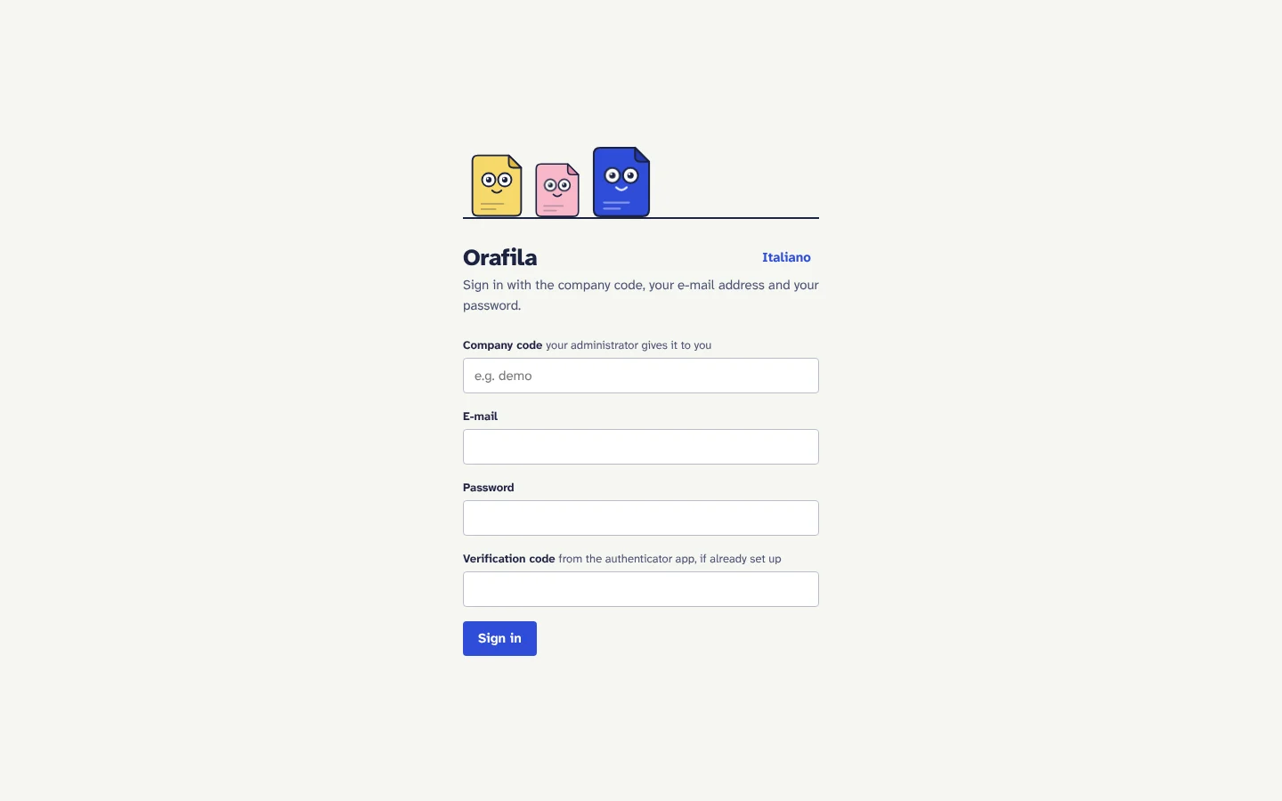 Sign-in page
