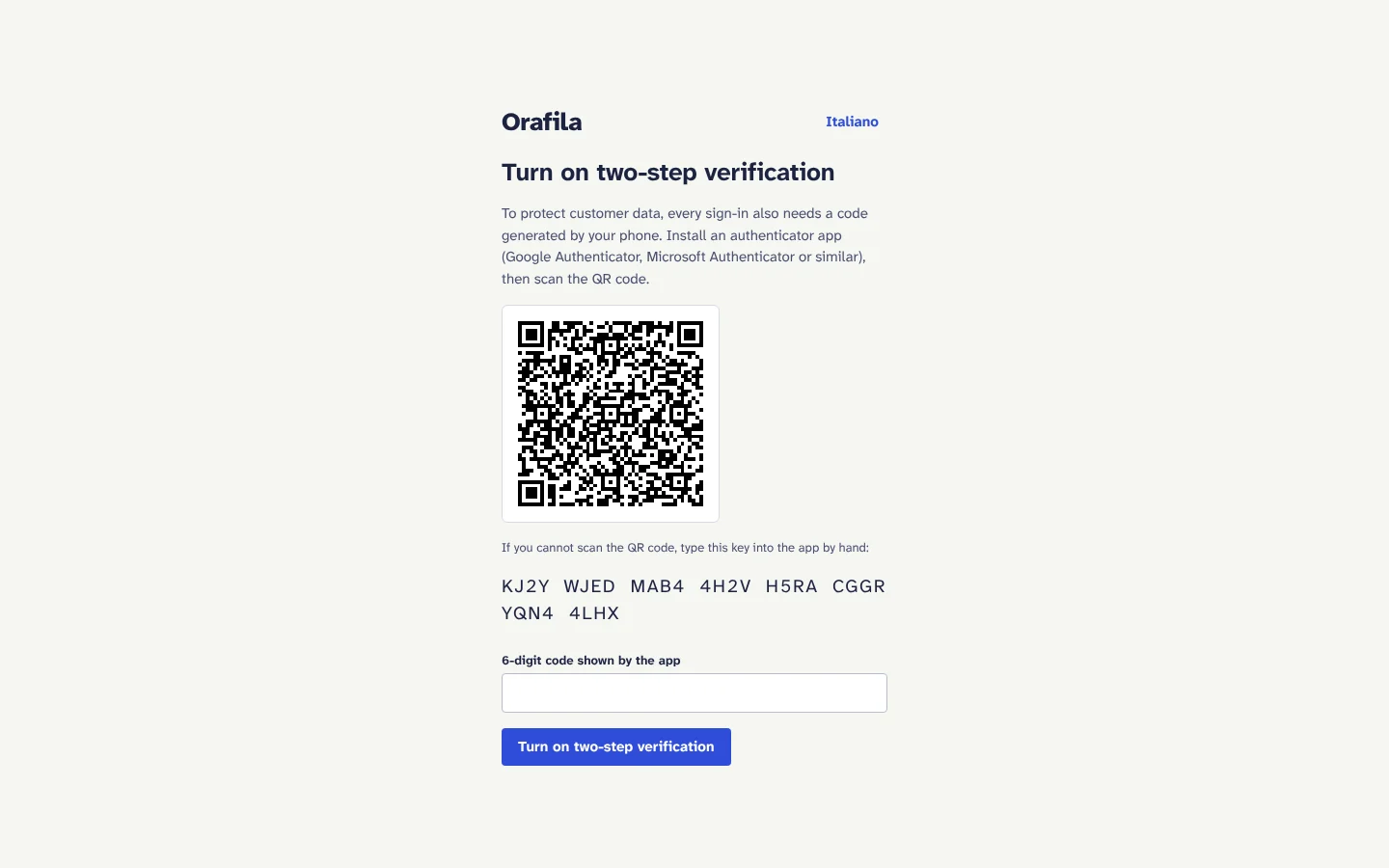 Turning on two-step verification