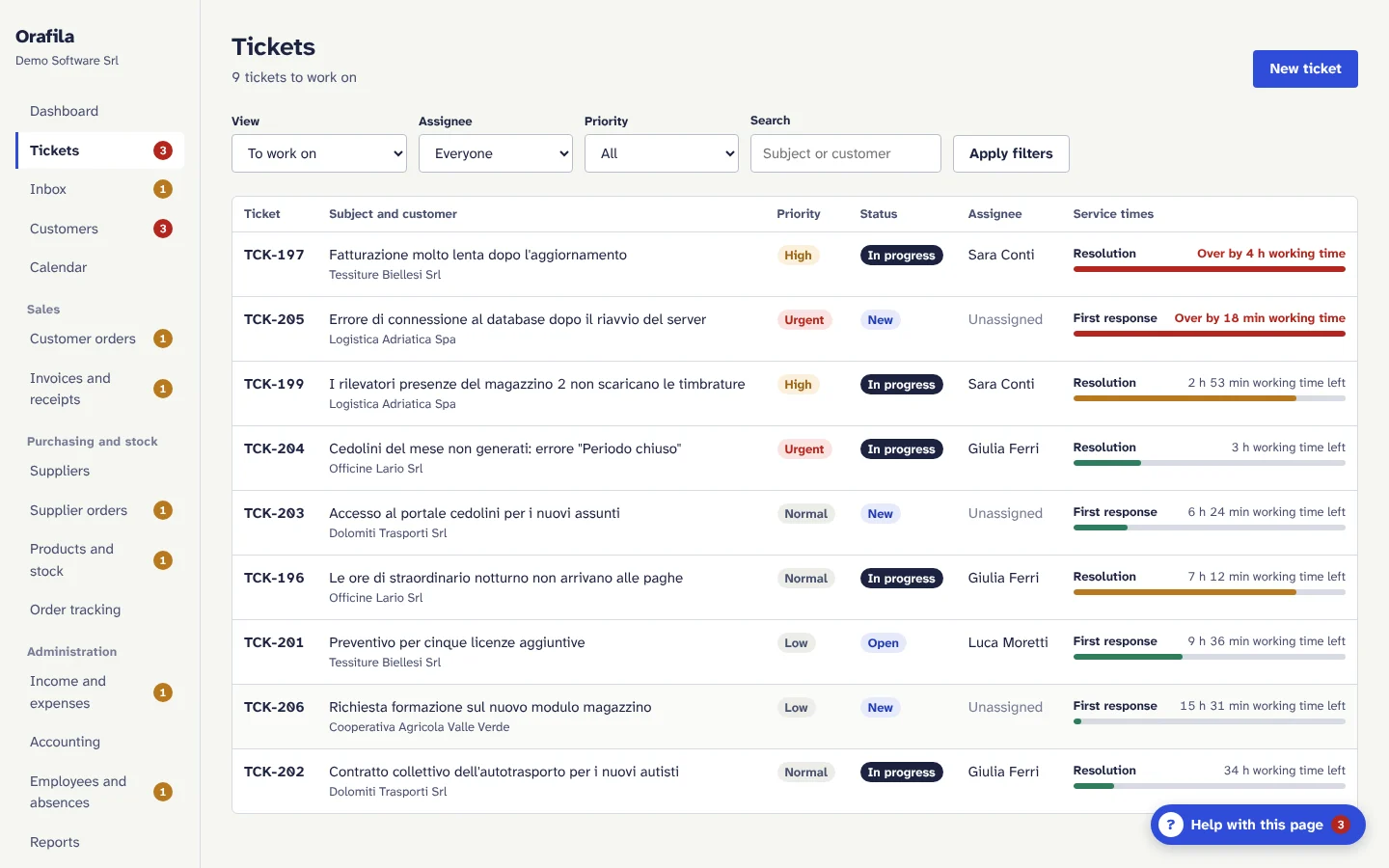 Ticket list