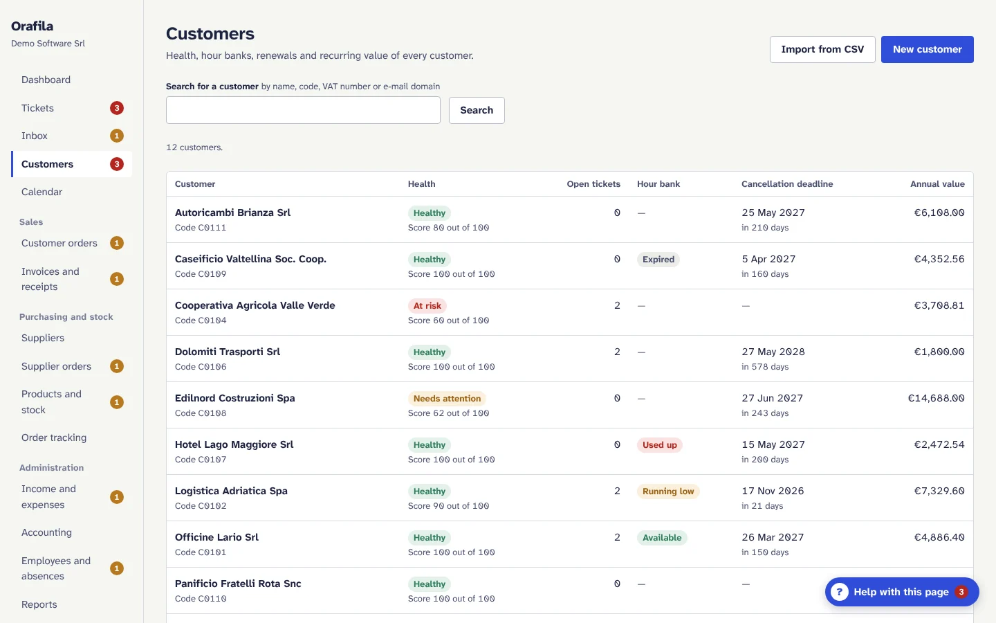 Customer list