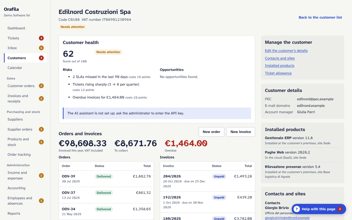 Customer page