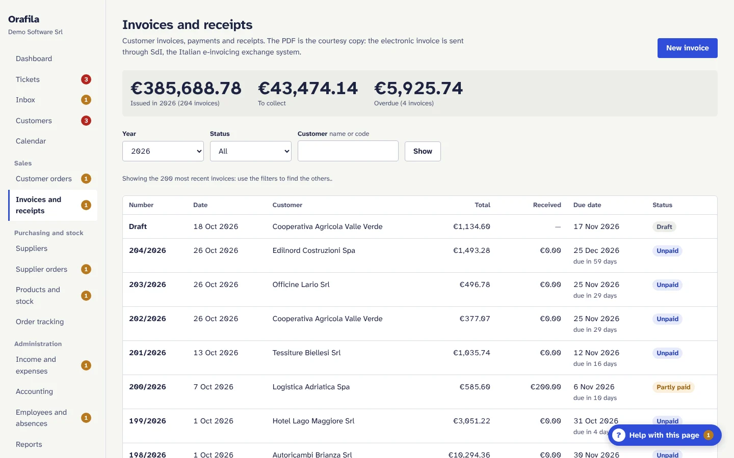 Invoices and receipts