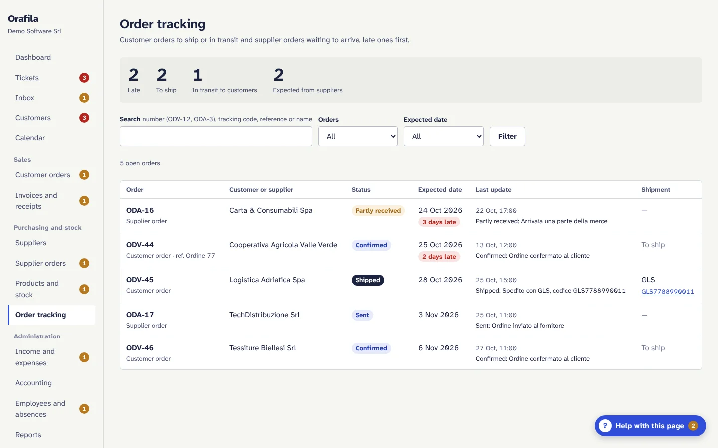 Order tracking