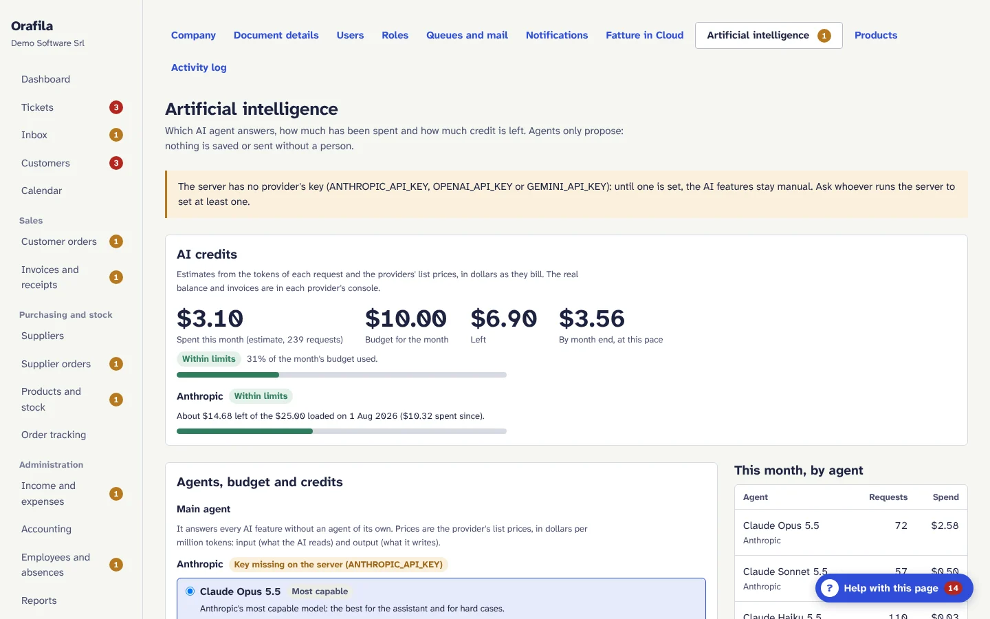 Artificial intelligence settings